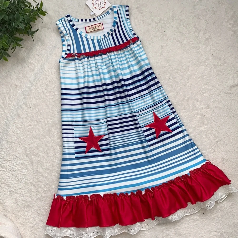 NWT Cheeky Plum Firecracker 3T Loungewear Gown Red White Blue - Picture 1 of 11